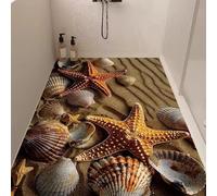 Pevfeciy Tapis de Bain Antidérapant 120X120 cm Motifs raffinés d'étoiles de mer et de Coquillages Luffa PVC Doux Antiderapant avec Trou de Drainage pour Douche Baignoire et Zones Humides