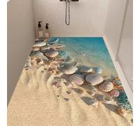Pevfeciy Tapis de Douche Antidérapant 60X90 cm Tapis de Bain à Motifs d'étoiles de mer et de Coquillages Luffa vec Trous de Drainage pour Salle de Bain Baignoire