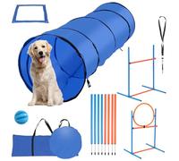 Peviasot Agility Lot de 5 accessoires d'agilité pour chien, slalom, obstacle d'agilité, anneau de saut et tunnel pour chien, 8 barres de slalom, balle, sifflet, sac de transport, parcours pour chien
