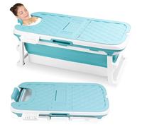 Peviasot Baignoire pliable pour adulte - 132 x 60 x 50 cm - Avec couvercle et panier de rangement - Avec tuyau d'évacuation - Convient pour salle de bain et cabines de douche - Bleu