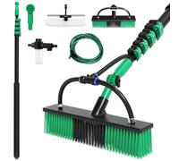 Peviasot Brosse de lavage télescopique avec manche télescopique 3,6 m, balai à eau avec manche télescopique en aluminium, brosse télescopique 2 en 1 avec raccord d'eau, nettoyeur de toit de terrasse