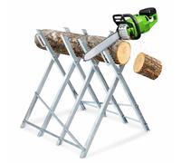 Peviasot Chevalet de sciage galvanisé pliable, stable en acier avec 4 supports de dents, charge jusqu'à 150 kg, aide pour tronçonneuse, pour troncs d'arbres jusqu'à Ø 23 cm, pliable pour économiser de