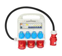 Peviasot Distributeur mural avec interrupteur de sécurité FI, répartiteur de courant 2 x CEE 400 V/16 A + 4 x 230 V Schuko IP44 5 broches, câble en caoutchouc lourd
