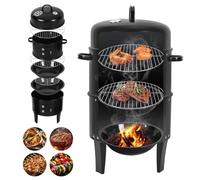 Peviasot Fumoir 3 en 1 pour fumer, griller et cuisiner, barbecue au charbon de bois avec thermomètre, couvercle et poignée, 2 niveaux de diamètre 40 x 80 cm, pour jardin, balcon et camping