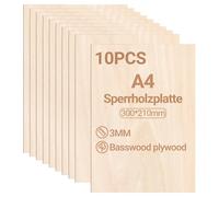Peviasot Lot de 10 plaques de contreplaqué de 3 mm - 300 x 210 mm - En bois de tilleul - Découpe sur bois de bricolage - Pour modélisme, découpe laser, gravure au bois, peinture à l'huile