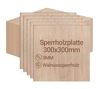 Peviasot Lot de 36 plaques de contreplaqué de 3 mm - 300 x 300 mm - En bois de noyer - Découpe sur bois de bricolage - Pour modélisme, découpe laser, gravure au bois, peinture à l'huile