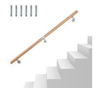 Peviasot - Main courante en bois de hêtre, 150 cm - Garde-corps pour escalier - Main courante murale avec fixation murale et embouts, Ø 42 mm rond - Main courante antidérapante en bois pour escalier