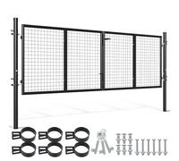 Peviasot Portail de jardin à double battant, 300 x 100 cm, en métal, avec poignée, serrure et 3 clés, porte de jardin robuste pour porte de clôture, portail de cour, portail de clôture, anthracite