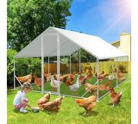 Peviasot - Poulailler avec enclos d'extérieur, 3 x 4 x 2 m avec serrure de sécurité et toile colorée en PE imperméable, facile à nettoyer, enclos pour poules, cage pour oiseaux, petits animaux et