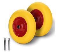 Peviasot Roue de brouette en caoutchouc PU, anti-crevaison 4,80/4,00-8 Ø 390mm avec axe, capacité de charge 200kg, roue de rechange en caoutchouc avec jante en acier pour brouette, Jaune/Rouge 2