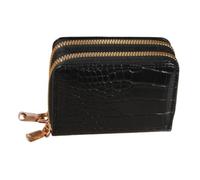 PEVive Petit portefeuille contemporain pour femme avec fermeture éclair sécurisée en relief PU 1eather porte-cartes, noir