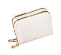 PEVive Petit portefeuille contemporain pour femme avec fermeture éclair sécurisée en relief PU 1eather porte-cartes, blanc