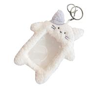 PEVive Porte-cartes photo en peluche avec porte-clés Motif ours et chats, Chat blanc