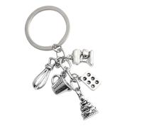 PEVive Porte-clés de pâtisserie unique avec breloque détaillée pour dessert et outil de cuisine, texture en alliage, tasse à mesurer, décoration clé pour un usage quotidien, Comme description