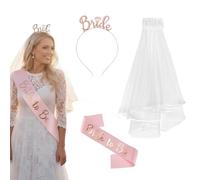 PEVRUAY 3 Pièces Accessoire EVJF Écharpe Future Mariée Voile Blanc Couronne Serre-tête Mariée Kit Enterrement de Vie de Jeune Fille pour Fête EVJF Déguisement Mariages Fiançailles
