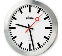 PEWETA Horloge murale radiocommandée Gare blanc argent Aluminium, Ø 30,0 cm