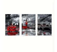 PEWFBS Ensemble de 3 tableaux rectangulaires vintage sur toile représentant des monuments emblématiques de Londres, notamment les bus rouges et la tour de Londres (20 x 30 cm x 3 / Sans cadre).