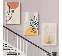 PEWFBS Ensemble de 3 toiles abstraites de style nordique, lignes géométriques minimalistes modernes, motifs soleil, lune et plantes, œuvres d'art pour le salon (60 x 80 cm x 3 / Sans cadre)
