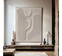 PEWFBS Grande peinture texturée 3D beige, peinture abstraite en plâtre beige sur toile, art mural Wabi Sabi, décoration murale moderne minimaliste beige, 80 x 120 cm, sans cadre