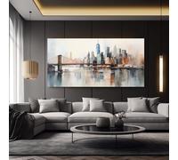 PEWFBS Grande toile représentant la skyline moderne de New York, peinture abstraite aux couleurs vibrantes, idéale pour décorer un salon, une chambre ou un bureau (70 x 140 cm/sans cadre).