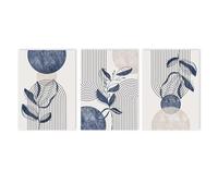 PEWFBS Impression murale géométrique abstraite beige bleu marine, lignes botaniques, affiche sur toile, art bohème, décoration de salon moderne, 40 x 60 cm, sans cadre