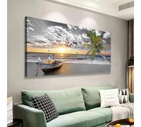 PEWFBS Impression sur toile représentant des palmiers de plage en noir et blanc, décoration murale pour la maison, paysage naturel, œuvre d'art pour le salon, 60 x 120 cm, sans cadre