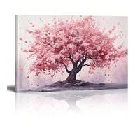 PEWFBS Impression sur toile représentant un cerisier en fleurs roses, paysage naturel, pour cuisine, restaurant, chambre d'enfant, maison, 70 x 100 cm, sans cadre