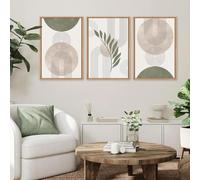 PEWFBS Lot de 3 affiches sur toile vert sauge imprimées, motif abstrait, motif géométrique bohème, motif feuille, décoration moderne pour chambre à coucher, 40 x 60 cm, sans cadre