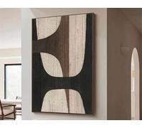 PEWFBS Peinture texturée beige et noire Wabi Sabi, art mural abstrait sur toile, grande image noire et marron, décoration murale moderne, 80 x 120 cm, sans cadre
