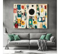 PEWFBS Tableau abstrait aux lignes et formes représentant des émotions dans des couleurs variées, sur toile à fond beige (50 x 80 cm, sans cadre)