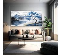 PEWFBS Tableau sur toile représentant un paysage d'arbres bleus, peinture abstraite moderne, idéal pour la décoration du salon, de la chambre, du bureau ou de la maison (50 x 100 cm/sans cadre)