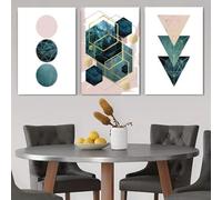 PEWFBS Triptyque minimaliste moderne en 3 pièces, tableaux circulaires sur toile, style nordique, lignes géométriques, décoration murale (60 x 90 cm x 3 / sans cadre)