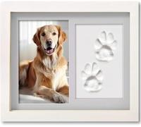 PewinGo Cadre commémoratif pour chiens et chats, cadre photo avec kit d'impression d'argile, kit de fabrication d'empreintes de pattes et présentoir photo pour photo de 15,2 x 10,2 cm, cadeau souvenir