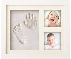 PewinGo Cadre Empreintes Bébé, Kit Empreinte Pieds et Mains Bebé pour Cadeau Nouveau Né Naissance, Personnalisé Kit d'impression de Cadre Photo pour Bébe-Blanc