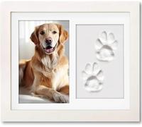 PewinGo Empreinte Chien Chat, Cadre Photo pour Empreintes de Animaux avec Kit d'impression à L'argile, Kit EmpreinteChien pour Photo 6 x 4,Souvenir Cadres Photos-Blanc