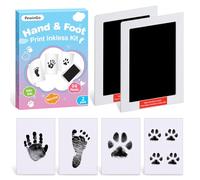 PewinGo Kit d'Empreintes de Main et de Pied Bébé Taille XL,2 Tampons à Empreintes sans Encre pour Bébé,4 Cartes à Empreintes,sûr pour le Bébés,Cadeaux Souvenir pour Nouveau-né,Empreintes de Patte,Noir