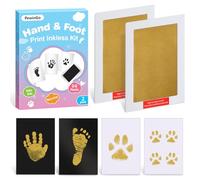 PewinGo Kit Empreintes de Main et de Pied Bébé Taille XL,2 Tampons à Empreintes sans Encre pour Bébé,4 Cartes à Empreintes,sûr pour le Bébé,Cadeaux Souvenir pour Nouveau-né,Empreintes de Patte,Doré