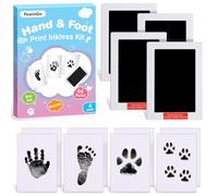 PewinGo Kit Empreintes de Main et de Pied Bébé Taille XL,4 Tampons à Empreintes sans Encre pour Bébé,8 Cartes à Empreintes,sûr pour le Bébés, Kit Empreintes de Patte,Essentiels pour Nouveau-né,Noir