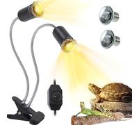 PewinGo Lampe Chauffante Tortue, double tête, Lampe Reptiles et Amphibiens avec 2 Ampoule Halogènes UVA UVB de 50W, pour Tortue, Caméléon etc., Lumière Jaune