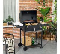PEXCHO Barbecue à charbon de camping, 120x64x114 cm, avec deux grilles, tablettes latérales rabattables, acier inoxydable (Noir)
