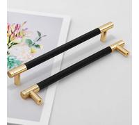 Pexintek Lot de 10 Poignées de Armoire Modernes Noir et Or Entraxe 192mm | Poignée de Meuble Dorée Idéale pour Placard et Tiroir Cuisine Chambre Bureau, Anti-traces, Vis Incluses pour une Pose Facile