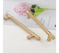 Pexintek Lot de 10 Poignées de Placard Modernes Dorées Espacement des Trous de 160 mm Poignées de Porte de Cuisine Poignées Vintage Pour Armoires de Cuisine, Commode, Armoire (Jaune Doré)