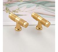 Pexintek Lot de 2 boutons de tiroir modernes et solides en T pour armoires de cuisine, commode (doré brossé), Golden Brushed Furniture Knob, Knobs