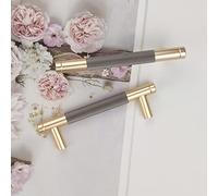 Pexintek Lot de 2 Poignées de Placard Modernes Dorées Espacement des Trous de 96 mm Poignées de Porte de Cuisine Poignées Vintage Pour Armoires de Cuisine, Commode, Armoire (Gris Doré)