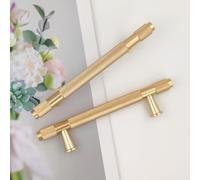 Pexintek Lot de 2 Poignées de Placard Modernes Dorées Espacement des Trous de 96 mm Poignées de Porte de Cuisine Poignées Vintage Pour Armoires de Cuisine, Commode, Armoire (Jaune Doré)