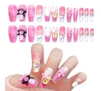 PEXIVOZ 24 Pièces Faux Ongles de Yeux et Arcs du Diable à Presser,Long,avec Colle,Réutilisables,Faux Ongles Enfant,Press On Nails,en Acrylique,Ensembles de Manucure pour Femme