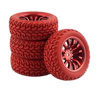 Pexorin Pneus en Caoutchouc 4p, Jantes de Roue, for HSP, for HPI, Voiture Rallye sur Route 1/10 RC 717-8019 Jeu de pneus Tout Terrain pour Voitures radiocommandées(Rot)