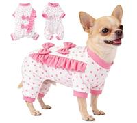 Peybaiwy Dog Pajamas Puppy Bow Heart Sleepwear Jumpsuit Small Medium Breed Pet Stretchy Pjs Recovery Suit Outfit Comfortable Four-Legged Jammies Apparel (Rosa, XS)