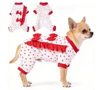 Peybaiwy Dog Pajamas Puppy Bow Heart Sleepwear Jumpsuit Small Medium Breed Pet Stretchy Pjs Recovery Suit Outfit Comfortable Four-Legged Jammies Apparel (Rot, XS)