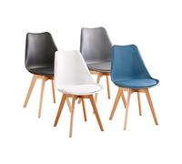PEZ ROJO Lot de 4 Chaises Scandinaves, Chaises Salle à Manger, Mix Couleurs - Blanc, Gris, Bleu Canard, Noir, Pieds Bois de Hêtre Massif
